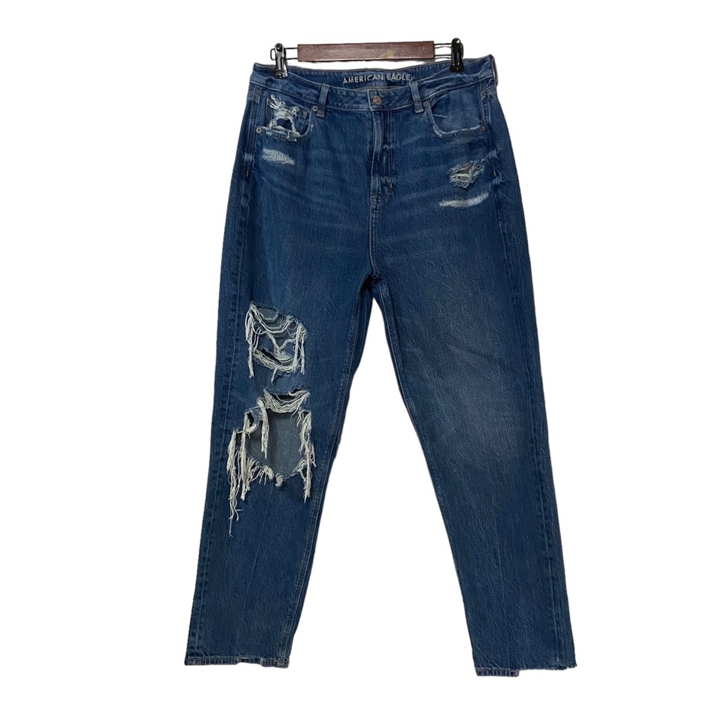 American Eagle Relaxed Mom Jeans Womens Size 8 Ripped Denim Jeans Blue